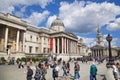 National Gallery and Trafalgar Square with lots of tourists Royalty Free Stock Photo