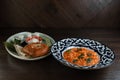 National Georgian hot food in the restaurant. Top view of the dining table. Royalty Free Stock Photo