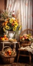 National Grandparents Day Decoration: Uhd Image Of Classical Still Life With Baskets And Flowers