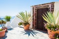 National Greek architecture, terrace with flowers Royalty Free Stock Photo