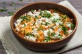 National Greek dish saganaki with shrimps. Close up. Royalty Free Stock Photo