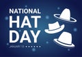 National Hat Day Celebrated Each Year on January 15th with Fedora Hats, Cap, Cloche or Derby in Flat Cartoon Illustration