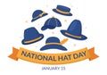 National Hat Day Celebrated Each Year on January 15th with Fedora Hats, Cap, Cloche or Derby in Flat Cartoon Illustration Royalty Free Stock Photo