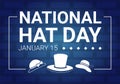 National Hat Day Celebrated Each Year on January 15th with Fedora Hats, Cap, Cloche or Derby in Flat Cartoon Illustration