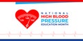 National high blood pressure education month. Vector horizontal banner, poster for social media, articles. Heart, the scale of the