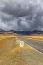 National highway on the plateau of Zhada County on a cloudy day