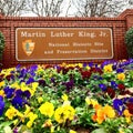 National Historic Site of Martin Luther King Jr. and preservation district sign. Atlanta, Georgia, USA. Royalty Free Stock Photo