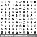 100 national holiday icons set, simple style Royalty Free Stock Photo