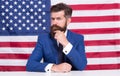 National holidays. Celebration of victory. Bearded hipster man being patriotic for usa. American reform. July 4