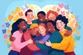 National Hugging Day. Group hug with diverse characters