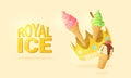 National ice cream day concept. Royal Ice. Golden crown and ice cream cones. Vector