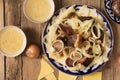 National Kazakh dish - Beshbarmak and bouillon in the bowls Royalty Free Stock Photo