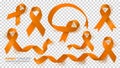 National Kidney Cancer Awareness Month. Orange Color Ribbon Isolated On Transparent Background. Set. Vector Design