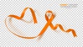 National Kidney Cancer Awareness Month. Orange Color Ribbon Isolated On Transparent Background. Vector Design Template