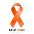 National Kidney Cancer Awareness Month. Realistic Orange ribbon symbol. Medical Design. Vector illustration
