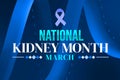 National Kidney Month colorful background with ribbon and design shapes. March is observed as Kidney month