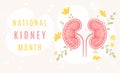 National kidney month vector illustration in flat cartoon style. Healthy floral human kidneys