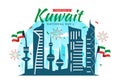 National Kuwait Day Vector Illustration on February 25th with Landmark, Waving Flag and Independence Celebration in Flat Cartoon Royalty Free Stock Photo