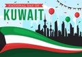 National Kuwait Day Vector Illustration on February 25th with Landmark, Waving Flag and Independence Celebration in Flat Cartoon Royalty Free Stock Photo