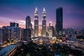 National Landmark Petronas Twin Towers at Twilight in Kuala Lumpur, Malaysia