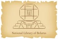 National Library of Belarus in Minsk lineart illustration for logo, icon, poster, banneron background imitating brown old paper