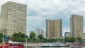 National Library of France timelapse, whose four buildings in the form of open books surround a wooded area. Royalty Free Stock Photo