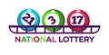 National lottery promotional logotype with numbered balls on shelf