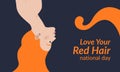 National Love Your Red Hair Day banner. Beautiful girl with red hair. Vector