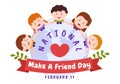 National Make a Friend Day Observed on February 11th to Kids Meet Someone and a New Friendship in Flat Cartoon Illustration
