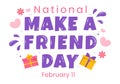 National Make a Friend Day Observed on February 11th to Meet Someone and a New Friendship in Flat Cartoon Hand Drawn Illustration