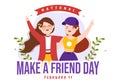 National Make a Friend Day Observed on February 11th to Meet Someone and a New Friendship in Flat Cartoon Hand Drawn Illustration