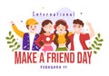 National Make a Friend Day Observed on February 11th to Meet Someone and a New Friendship in Flat Cartoon Hand Drawn Illustration