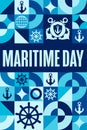 National Maritime Day. Holiday concept. Template for background, banner, card, poster with text inscription. Vector