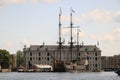 National Maritime Museum of Amsterdam and the sailing ship. Royalty Free Stock Photo