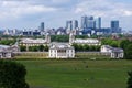 National maritime museum and Canary Wharf in Greenwich, London. Royalty Free Stock Photo