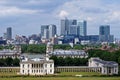 National maritime museum and Canary Wharf in London. Royalty Free Stock Photo