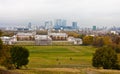 National Maritime Museum ( former Royal Naval Hospital) and Canary Wharf.Greenwich.London Royalty Free Stock Photo