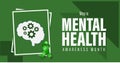 National Mental Health Awareness Month campaign banner. Brain and Green ribbon vector illustration. Observed in May each year Royalty Free Stock Photo