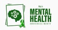 National Mental Health Awareness Month campaign banner. Brain and Green ribbon vector illustration. Observed in May each year Royalty Free Stock Photo