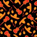 Red and black mexican objects seamless pattern