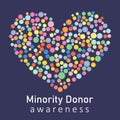 National Minority Donor Awareness Week. Colorful heart concept for Minority Donor awareness