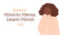 National Minority Mental Health Month concept vector. Character depression, stress. Anxiety, crisis, tears, exhaustion