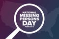 National Missing Persons Day. February 3. Holiday concept. Template for background, banner, card, poster with text