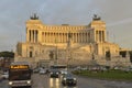 National Monument to Victor Emmanuel II iluminated by sunset. Royalty Free Stock Photo