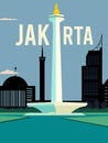 National Monument ( monas) landmark in Jakarta Indonesia illustration best for travel poster with vintage retro style Royalty Free Stock Photo