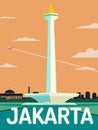 National Monument ( monas) landmark in Jakarta Indonesia illustration best for travel poster with vintage retro style Royalty Free Stock Photo