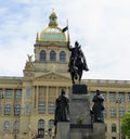 National museum with in front of the statue of Saint Venceslao to Prague in Czech Republic.