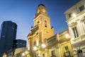 National Museum of History Courtyard Museo Historico Nacional clock tower at Plaza de Armas Square at night - Santiago, Chile