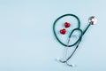 National Nurse Day Holiday Background. Medical stethoscope, two red hearts Royalty Free Stock Photo