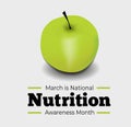 National Nutrition Awareness Month. Vector illustration with green apple on grey Royalty Free Stock Photo